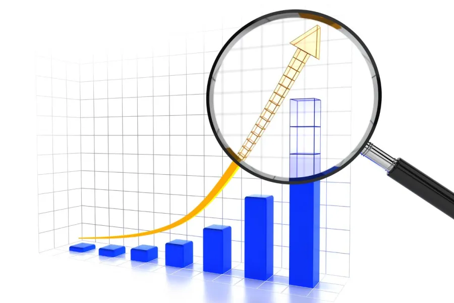 A graphic showing an ascending trend and a magnifier exploring the final forecast.